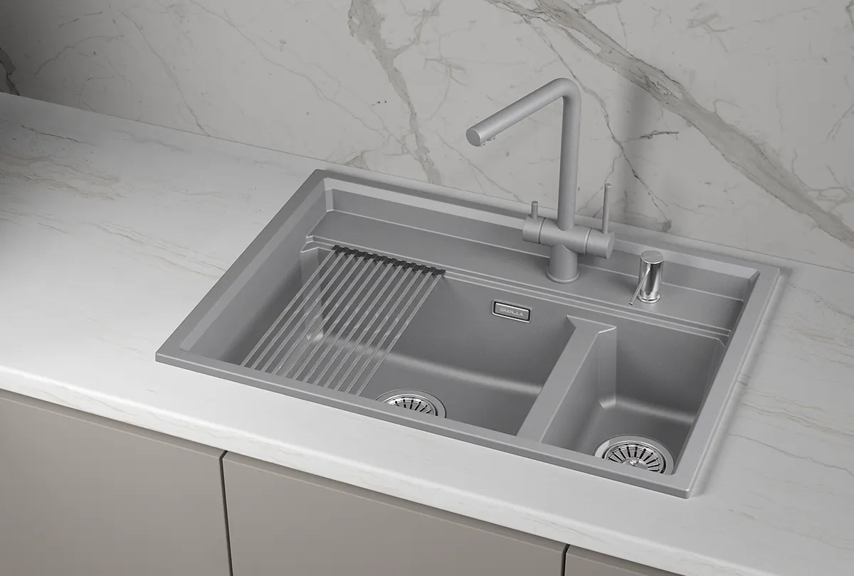 KS-7302i, АЛЮМИНИУМ, кухонная мойка, кварц