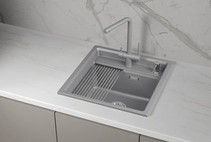 KS-5002i, АЛЮМИНИУМ  кухонная мойка, кварц