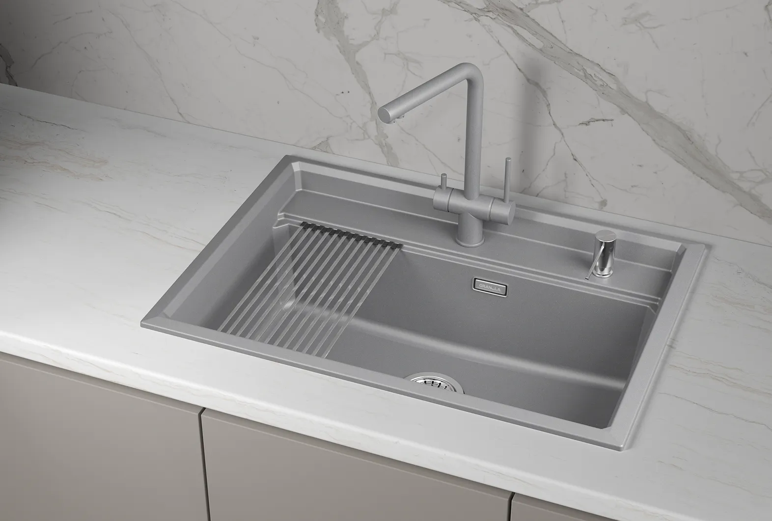 KS-7301i, АЛЮМИНИУМ, кухонная мойка, кварц